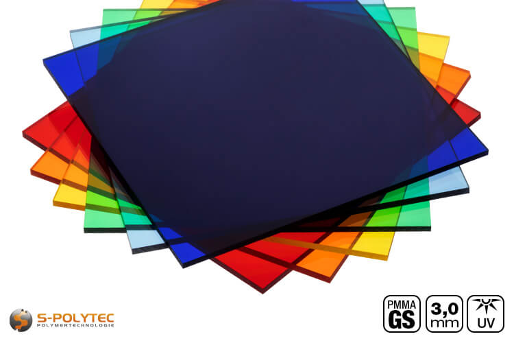 Farbiges Acrylglas GS im Zuschnitt nach Maß - Viele Farben ✓ transparent,  getönt ✓ Zuschnitt ab 30x30mm ✓ UV- und Witterungsbeständig ✓