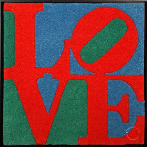 Teppich gerahmt - Classik LOVE von Robert Indiana - zertifiziert und drucksigniert