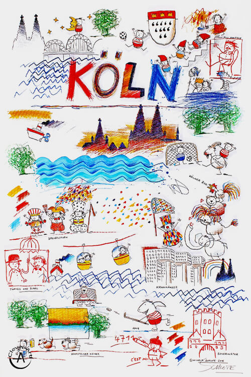 Handsigniertes Stadtplakat der Stadt Köln von Wilhelm Schlote gedruckt von Clever-Art